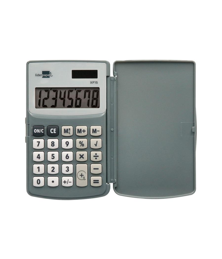 Calculadora liderpapel bolsillo xf15 10 dígitos con tapa solar y pilas color gris 123x75x12 mm