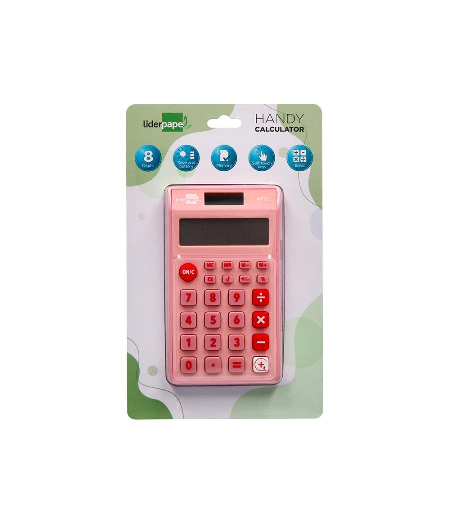 Calculadora liderpapel bolsillo xf12 8 dígitos solar y pilas color rosa 115x65x8 mm