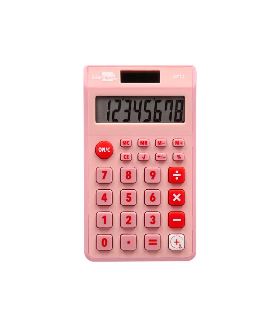 Calculadora liderpapel bolsillo xf12 8 dígitos solar y pilas color rosa 115x65x8 mm