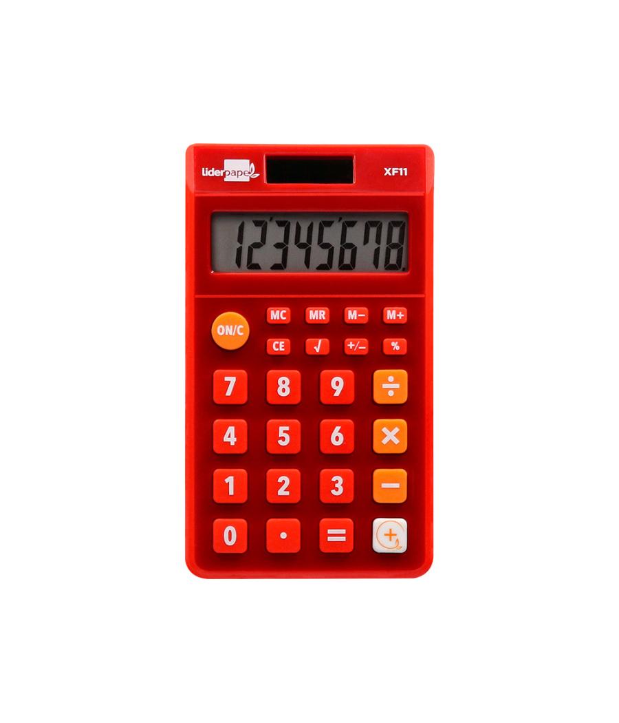 Calculadora liderpapel bolsillo xf11 8 dígitos solar y pilas color rojo 115x65x8 mm
