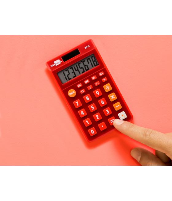 Calculadora liderpapel bolsillo xf11 8 dígitos solar y pilas color rojo 115x65x8 mm