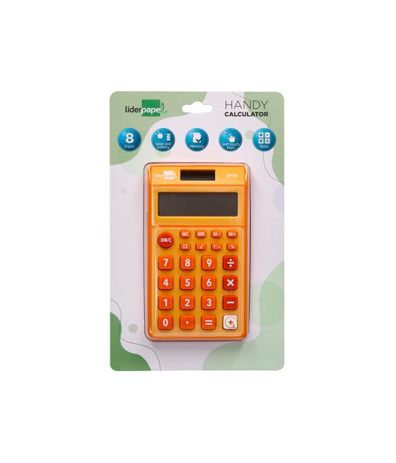 Calculadora liderpapel bolsillo xf10 8 dígitos solar y pilas color naranja 115x65x8 mm