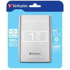 Verbatim Disco Duro Portátil Store 'n' Go USB 3.0 de 1 TB en color Plateado - Imagen 1