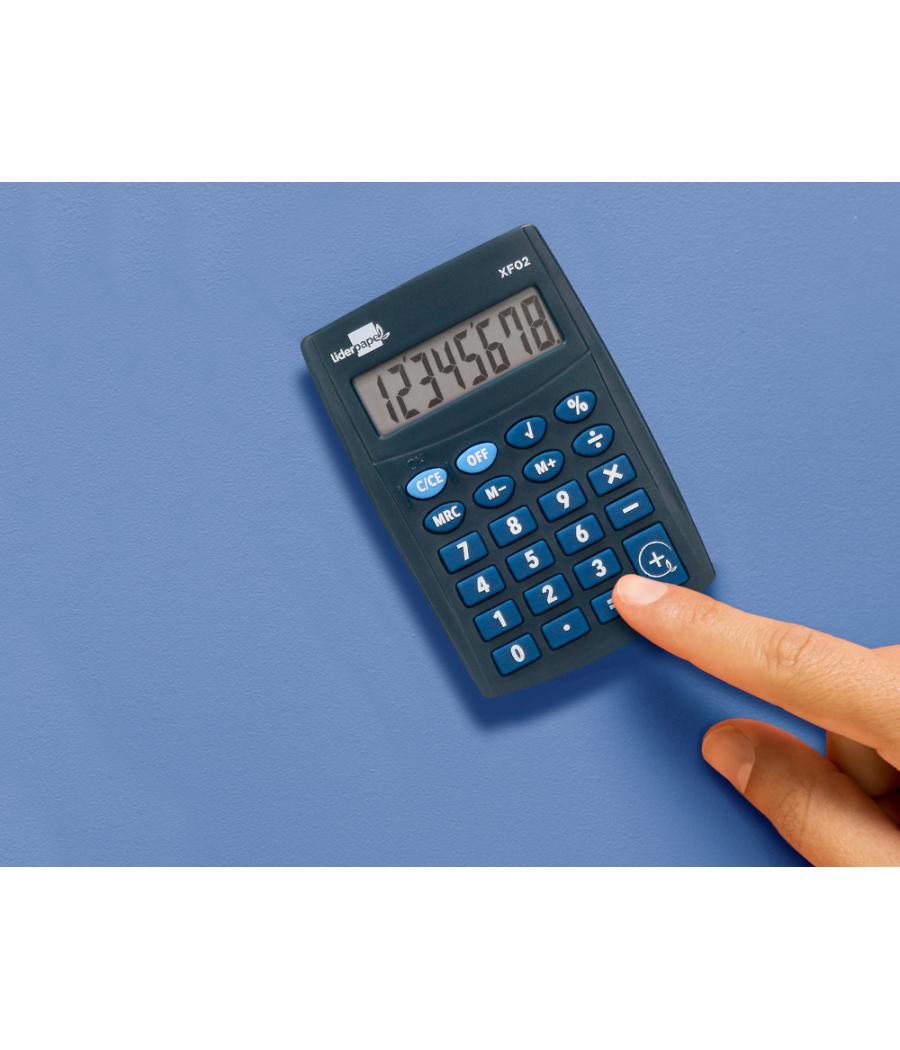 Calculadora liderpapel bolsillo xf02 8 dígitos pilas color azul 99x64x9 mm