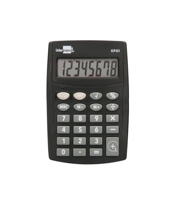 Calculadora liderpapel bolsillo xf01 8 dígitos pilas color negro 99x64x9 mm