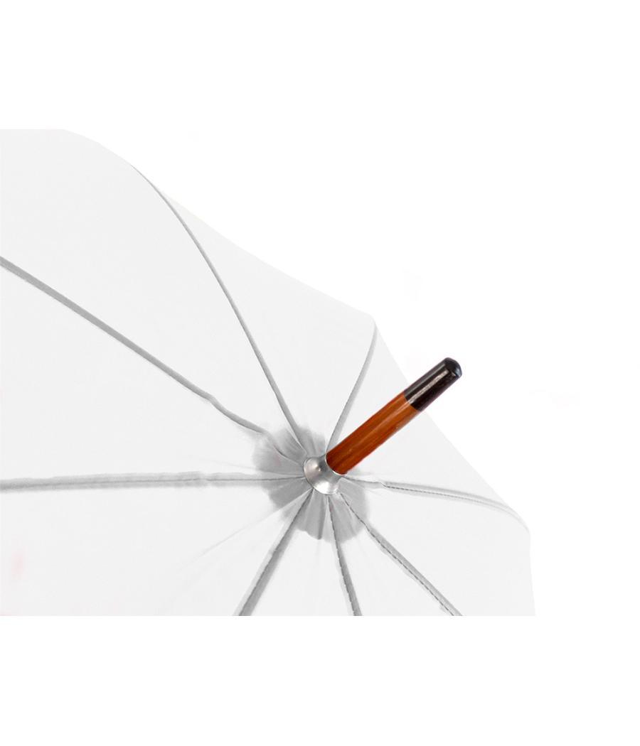 Paraguas de poliéster blanco 105 cm de diametro mango suave de madera apertura manual cierre con velcro