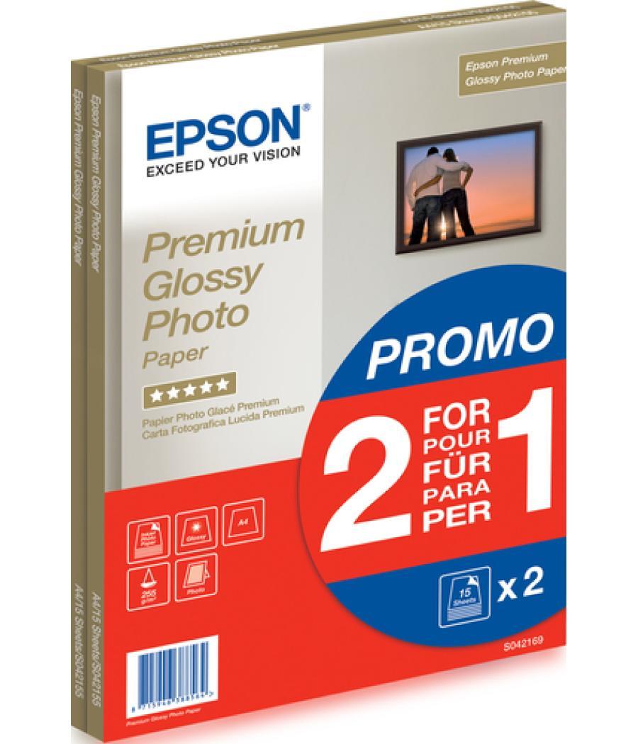 Papel fotografico epson premiun glossy photo satinado din a4 promo 2 x 15 hojas 225 gr