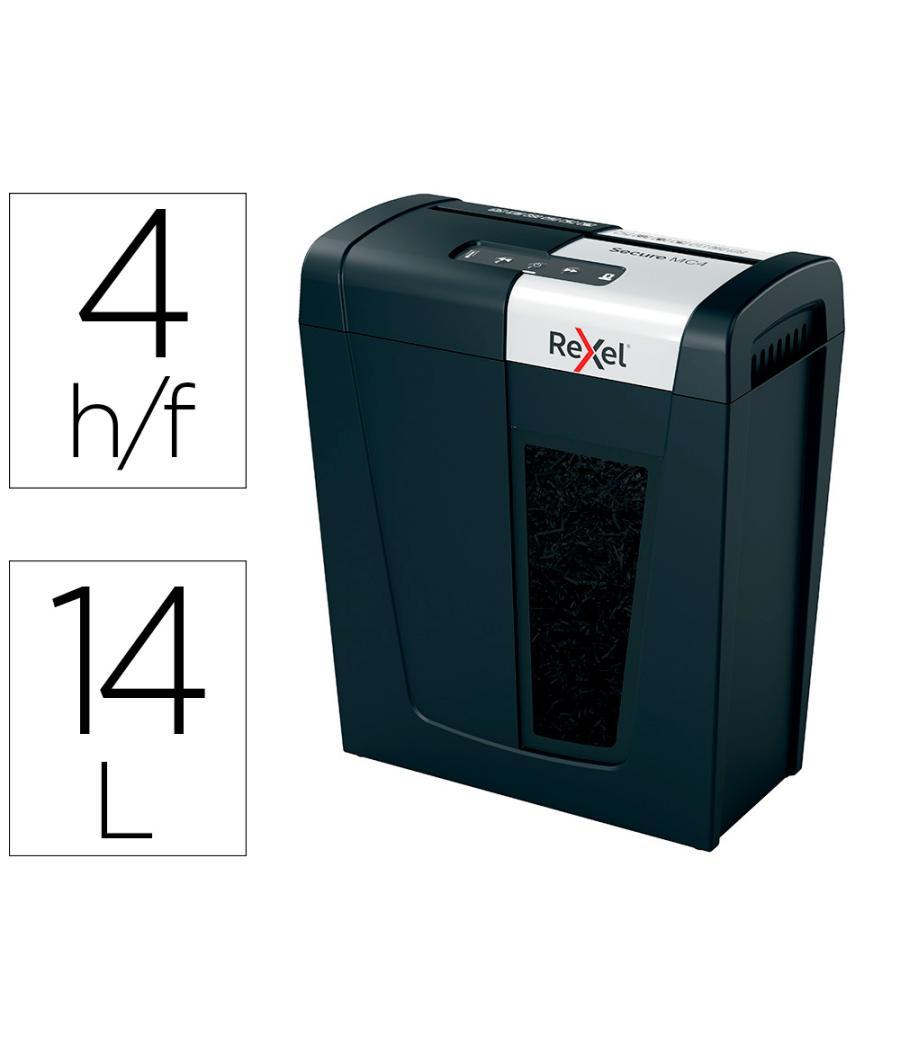 Destructora de documentos rexel secure mc4 capacidad 4 hojas micro corte destruye grapas y clips