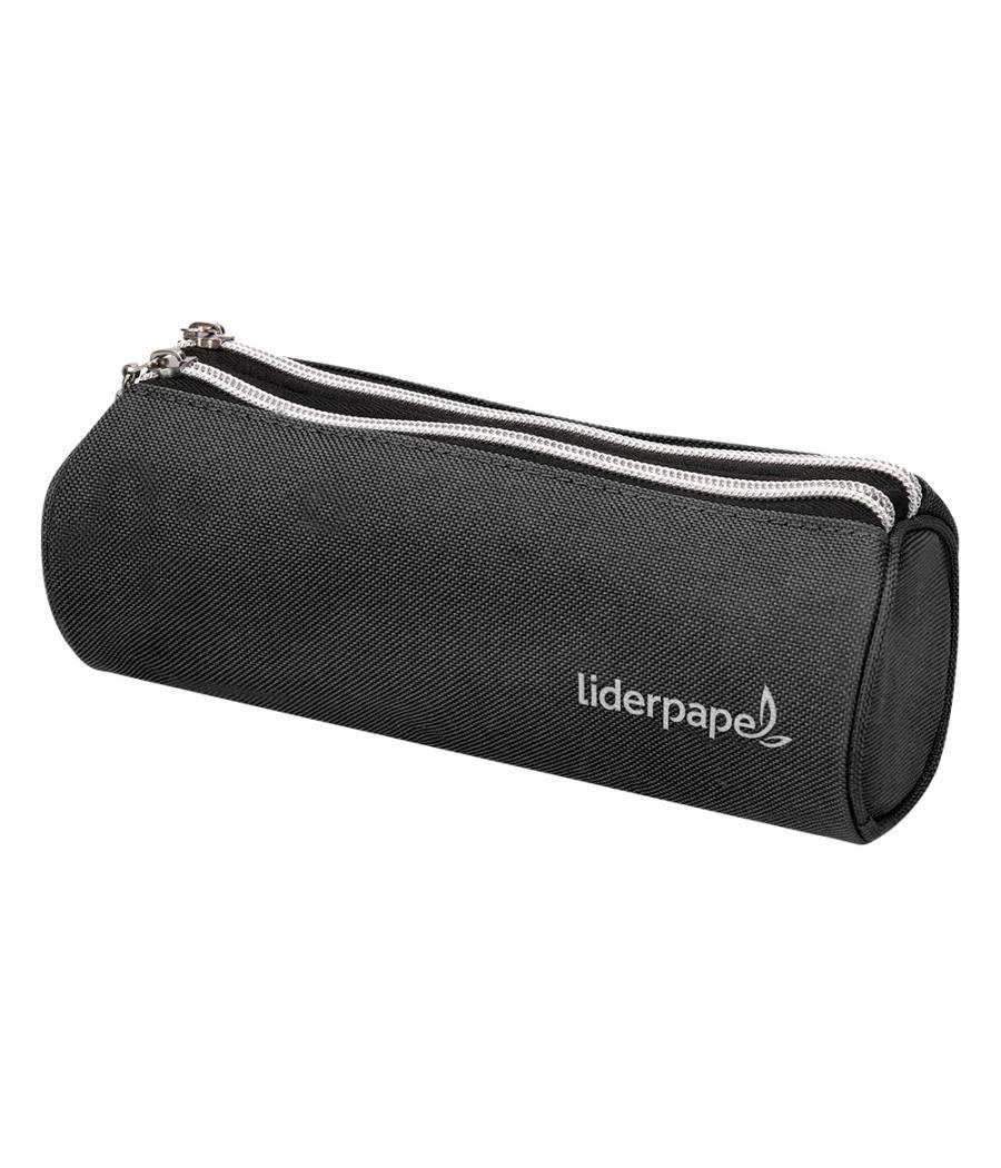 Bolso escolar liderpapel portatodo cilindrico con 2 cremalleras negro 205x75x75 mm