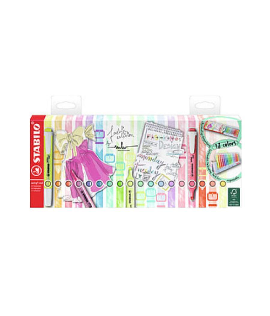 Rotulador stabilo fluorescente swing cool pastel deskset estuche de 18 unidades colores surtidos