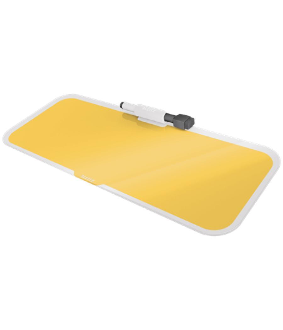 Pizarra leitz cosy sobremesa cristal con rotulador y borrador amarillo 150x60x380 mm