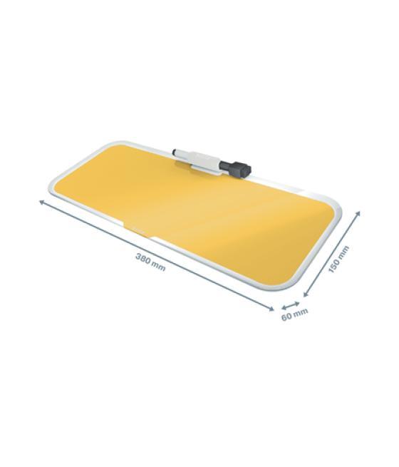 Pizarra leitz cosy sobremesa cristal con rotulador y borrador amarillo 150x60x380 mm