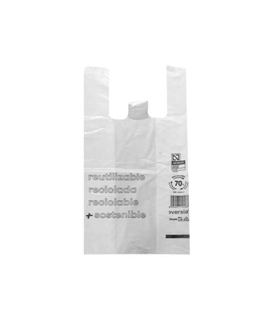 Bolsa camiseta reciclada 70% blanca 50 mc 30x40 cm apta legislacion de bolsas 2021