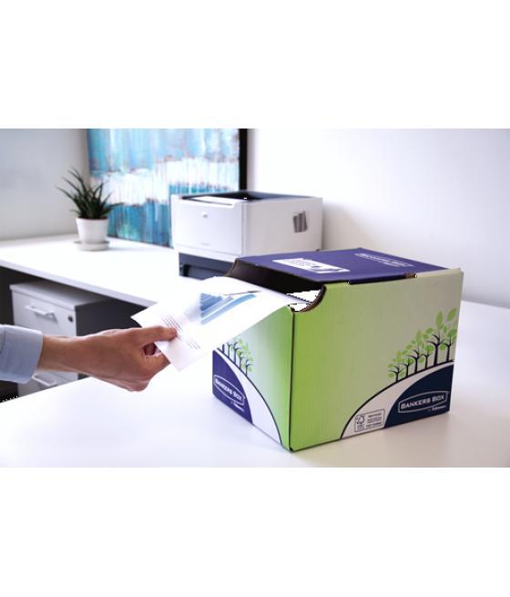 Contenedor papelera reciclaje fellowes sobremesa cartón 100% reciclado montaje manual entrada frontal y tapa