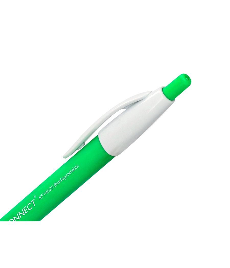 Bolígrafo q-connect retráctil kf14625 biodegradable verde tinta azul