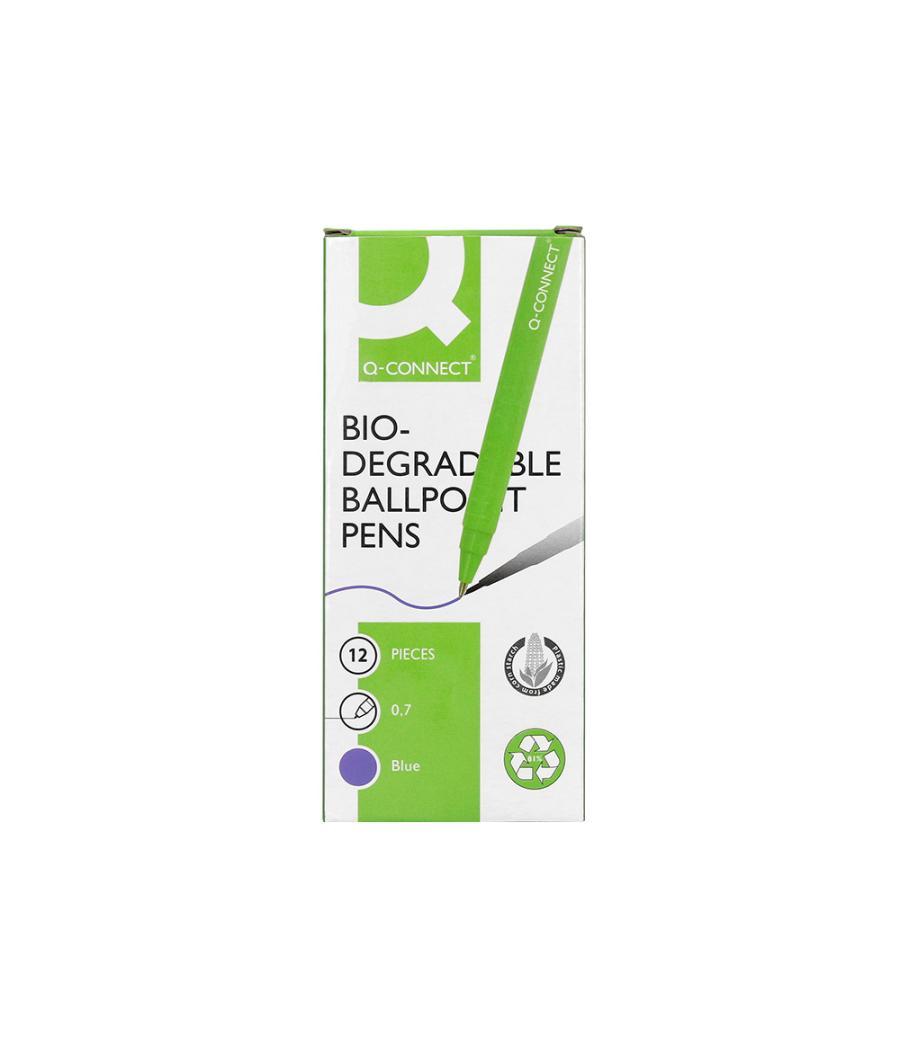 Bolígrafo q-connect retráctil kf14625 biodegradable verde tinta azul