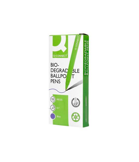 Bolígrafo q-connect retráctil kf14625 biodegradable verde tinta azul