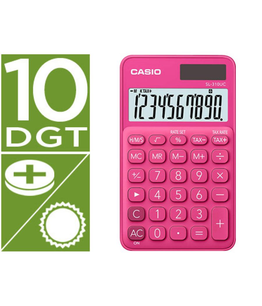 Calculadora casio sl-310uc-rd bolsillo 10 dígitos tax +/- tecla color fucsia