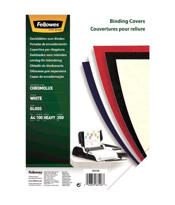 Tapa de encuadernación fellowes din a4 cartón brillo blanco chromolux 250 gr pack de 100 unidades