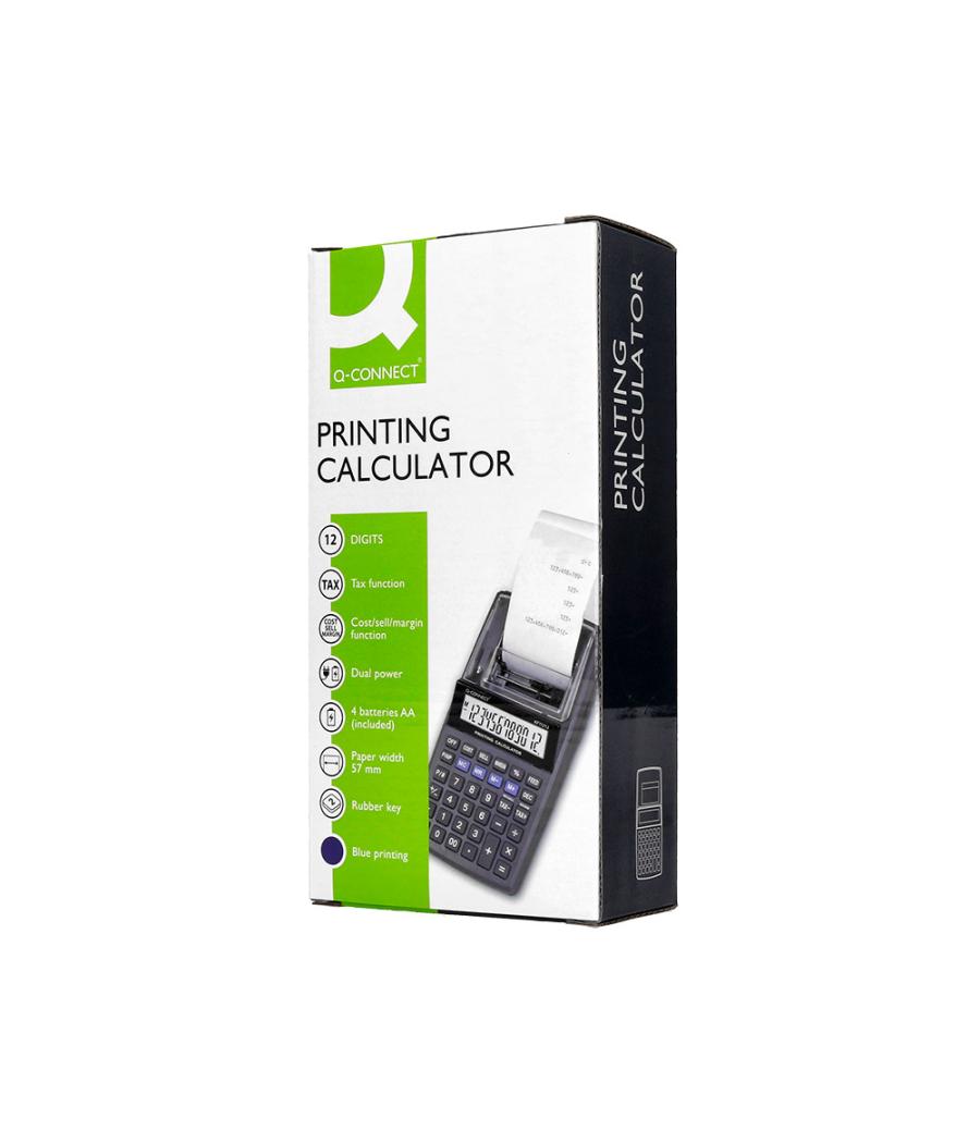Calculadora q-connect impresora pantalla papel kf11213 12 dígitos tinta azul