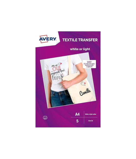 Papel transfer avery algodón claros ink-jet din a4 pack de 5 hojas