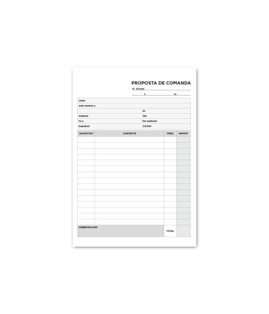 Talonario liderpapel pedidos cuarto original y copia t222 texto en catalán
