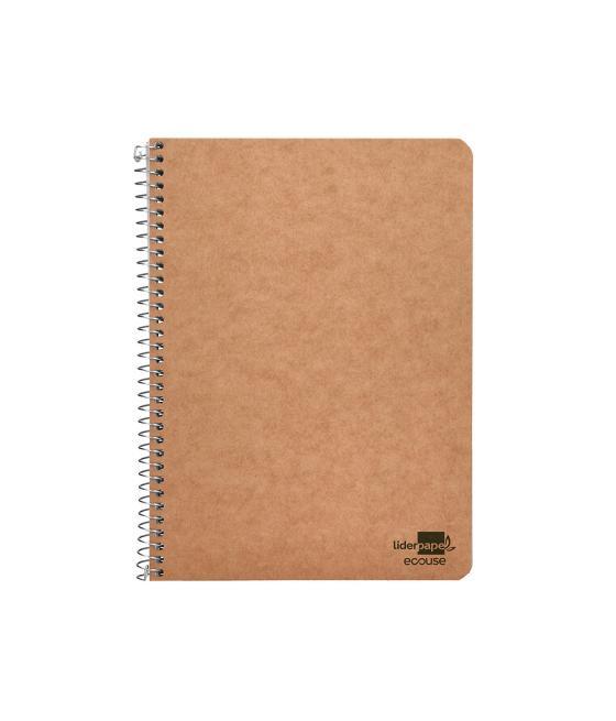 Cuaderno espiral liderpapel cuarto ecouse tapa cartulina kraft 80h papel reciclado 80 grcuadro 4mm