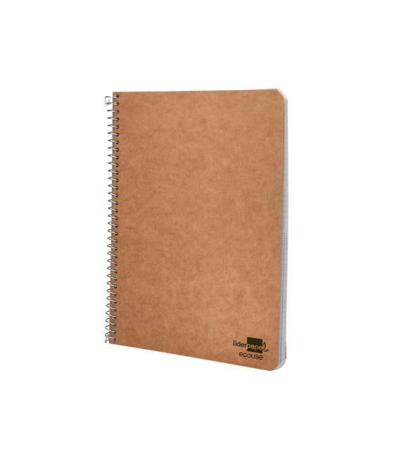 Cuaderno espiral liderpapel cuarto ecouse tapa cartulina kraft 80h papel reciclado 80 grcuadro 4mm