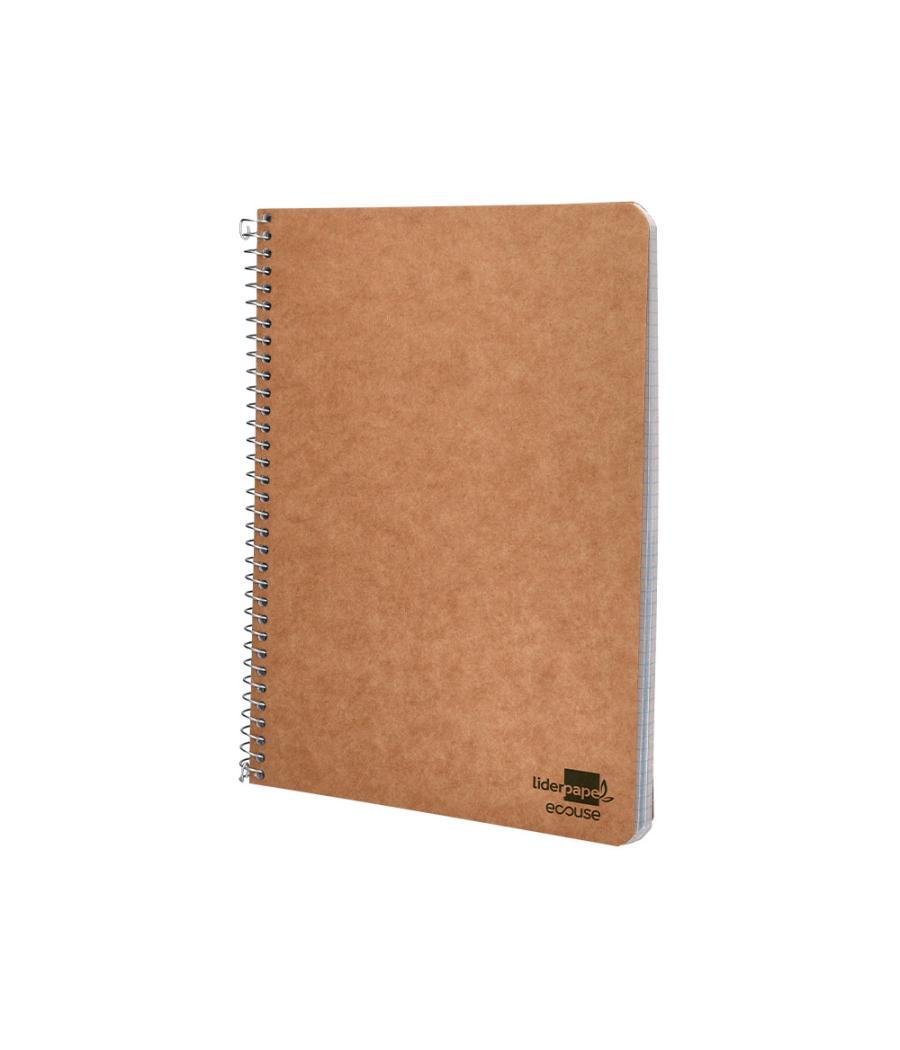 Cuaderno espiral liderpapel cuarto ecouse tapa cartulina kraft 80h papel reciclado 80 grcuadro 4mm