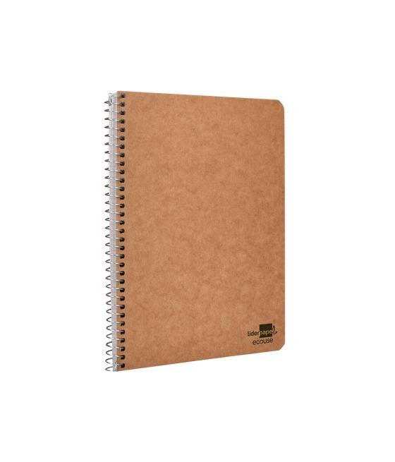 Cuaderno espiral liderpapel cuarto ecouse tapa cartulina kraft 80h papel reciclado 80 grcuadro 4mm