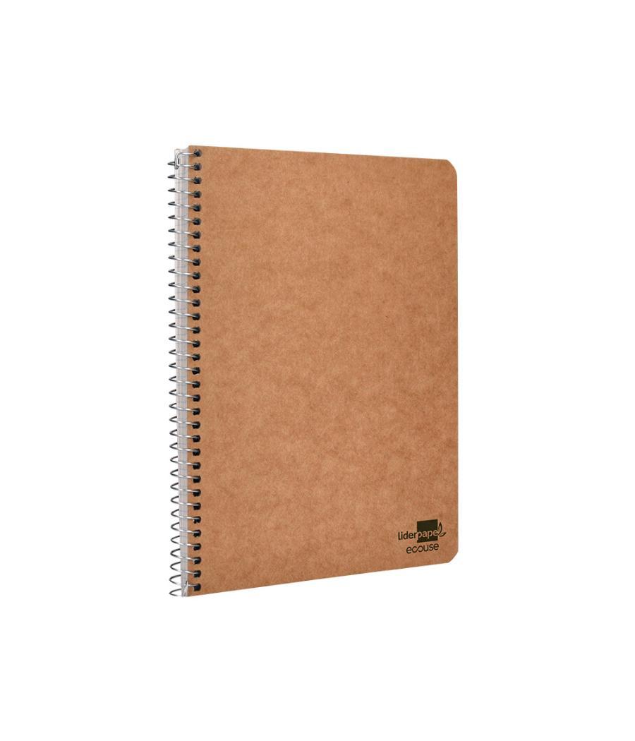 Cuaderno espiral liderpapel cuarto ecouse tapa cartulina kraft 80h papel reciclado 80 grcuadro 4mm