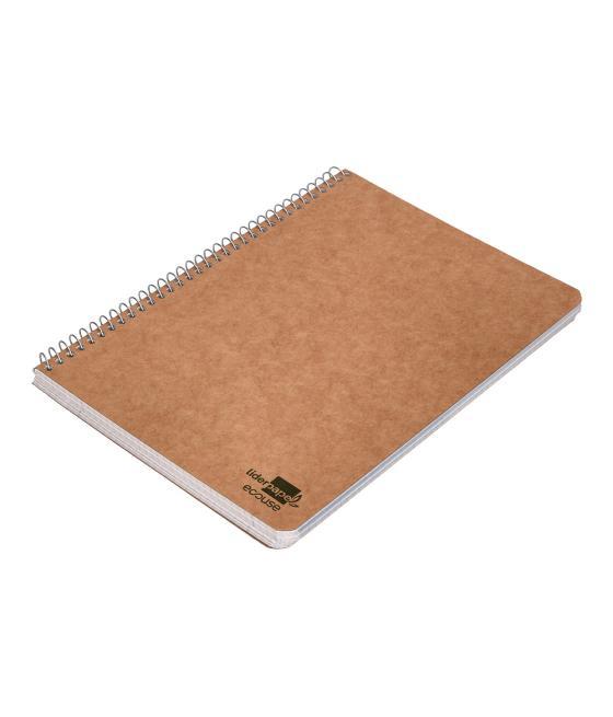 Cuaderno espiral liderpapel cuarto ecouse tapa cartulina kraft 80h papel reciclado 80 grcuadro 4mm