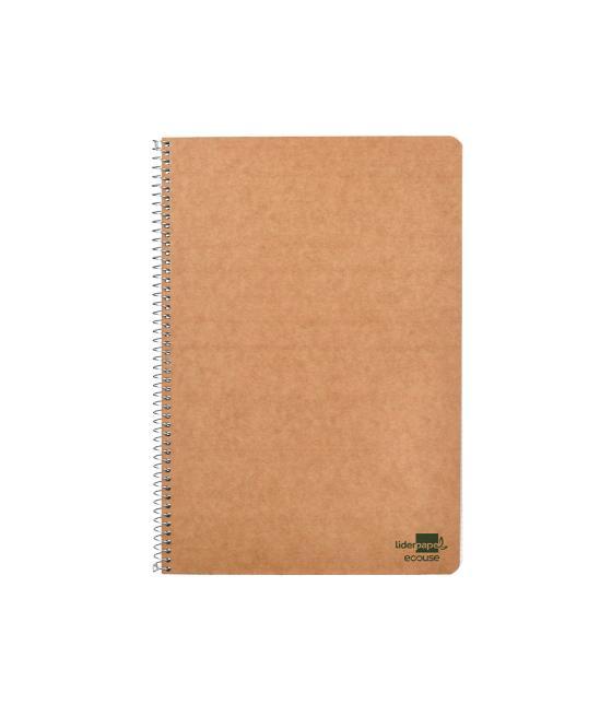 Cuaderno espiral liderpapel folio ecouse tapa cartulina kraft 80h papel reciclado 80 gr cuadro 4mm con margen