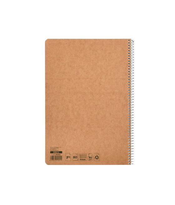 Cuaderno espiral liderpapel folio ecouse tapa cartulina kraft 80h papel reciclado 80 gr cuadro 4mm con margen