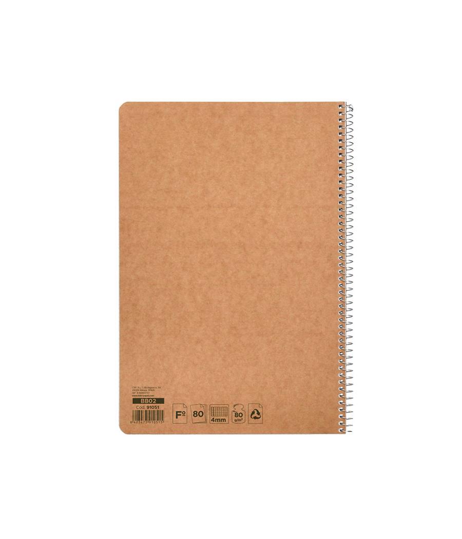 Cuaderno espiral liderpapel folio ecouse tapa cartulina kraft 80h papel reciclado 80 gr cuadro 4mm con margen