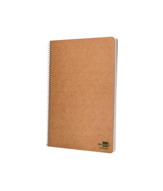 Cuaderno espiral liderpapel folio ecouse tapa cartulina kraft 80h papel reciclado 80 gr cuadro 4mm con margen