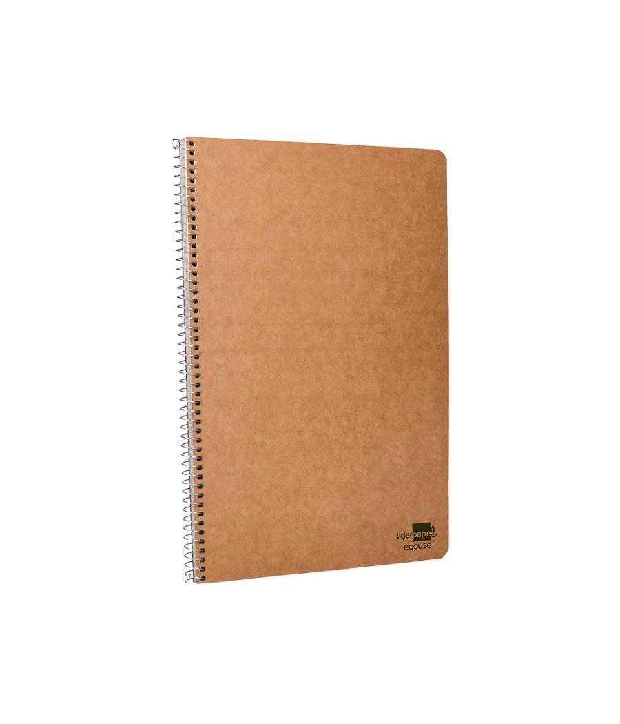 Cuaderno espiral liderpapel folio ecouse tapa cartulina kraft 80h papel reciclado 80 gr cuadro 4mm con margen