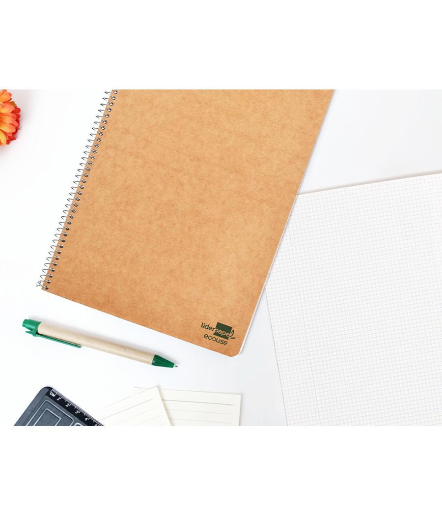 Cuaderno espiral liderpapel folio ecouse tapa cartulina kraft 80h papel reciclado 80 gr cuadro 4mm con margen