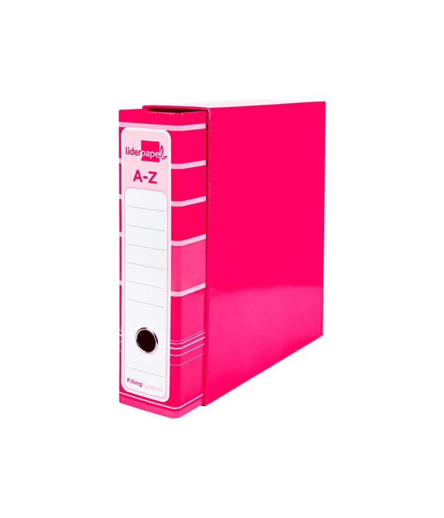 Archivador de palanca liderpap el a4 filing system forrado sin rado lomo 80mm rosa con caja y compresor metélico