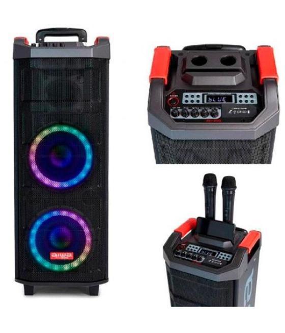 Aiwa altavoz trolley 608 karaoke con dos micros inalambricos 80w rms