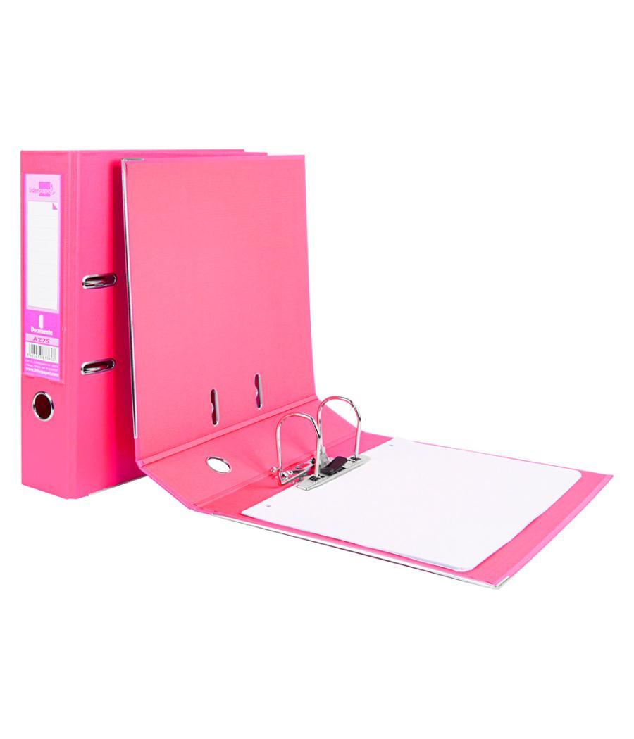 Archivador de palanca liderpapel a4 documenta forrado pvc con rado lomo 75 mm rosa compresor metélico