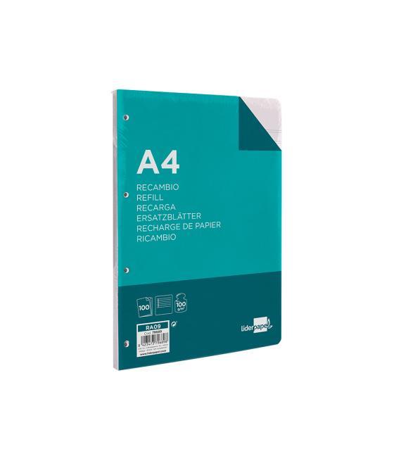 Recambio liderpapel a4 100 hojas 100 g/m2 rayado horizontal con margen 4 taladros