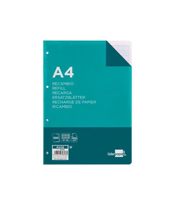 Recambio liderpapel a4 100 hojas 100 g/m2 rayado nº 46 4 taladros