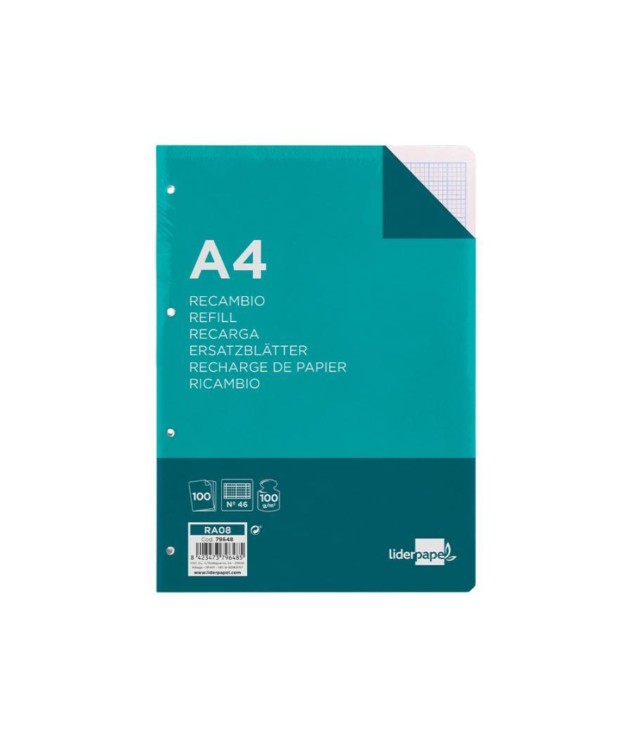 Recambio liderpapel a4 100 hojas 100 g/m2 rayado nº 46 4 taladros