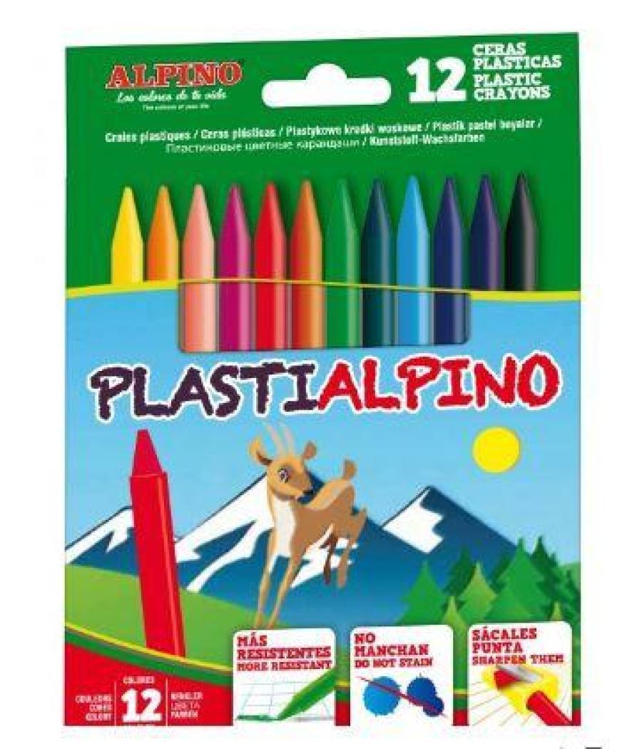 Alpino ceras plásticas plastialpino 115mm no manchan estuche de 12 c/surtidos