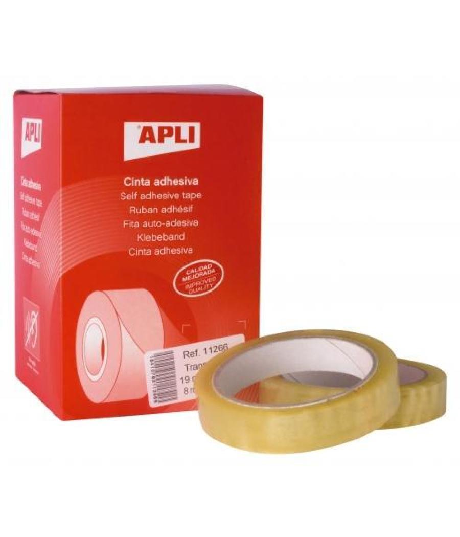 Apli cinta adhesiva transparente rollo 19mm x 66m pack 8u