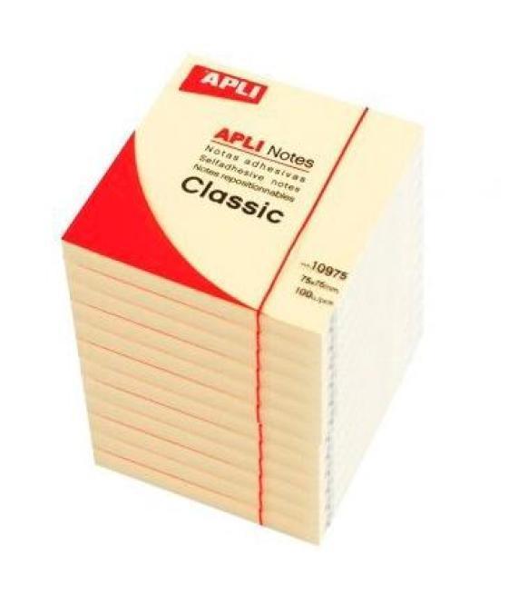 Apli bloc notas adhesivas classic reposicionables 100h 75x75 amarillo pack 12 ud