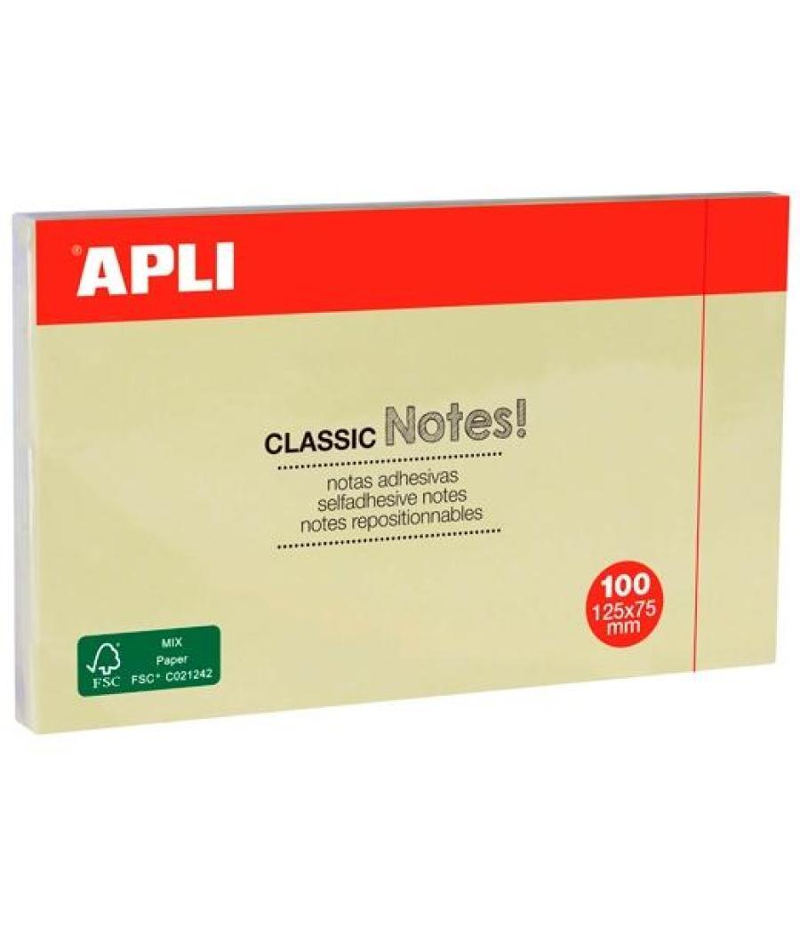 Apli notas adhesivas clasicas 125x75 mm amarillas bloc de 100 h -12u-