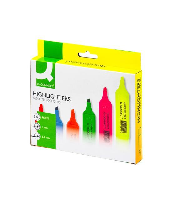 Rotulador q-connect fluorescente punta biselada caja de 6 unidades colores surtidos