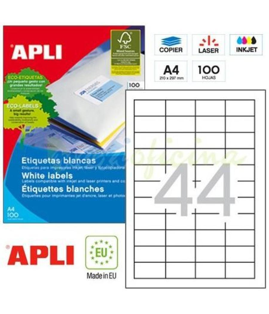 Apli etiquetas adhesivas 48,5x25,4mm inkjet/láser c/rectos 44 x 100h blanco